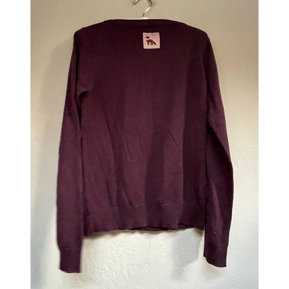 Ariat Womens Medium Merino Wool Acrylic Fox Print Pullover Sweater Purple Casual